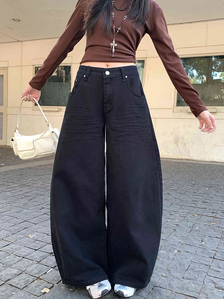 REDDACHiC novio negro Jeans mujeres Cleanfit cintura baja bigote lavado suelto pierna ancha barril pantalones Vintage Grunge ropa de calle