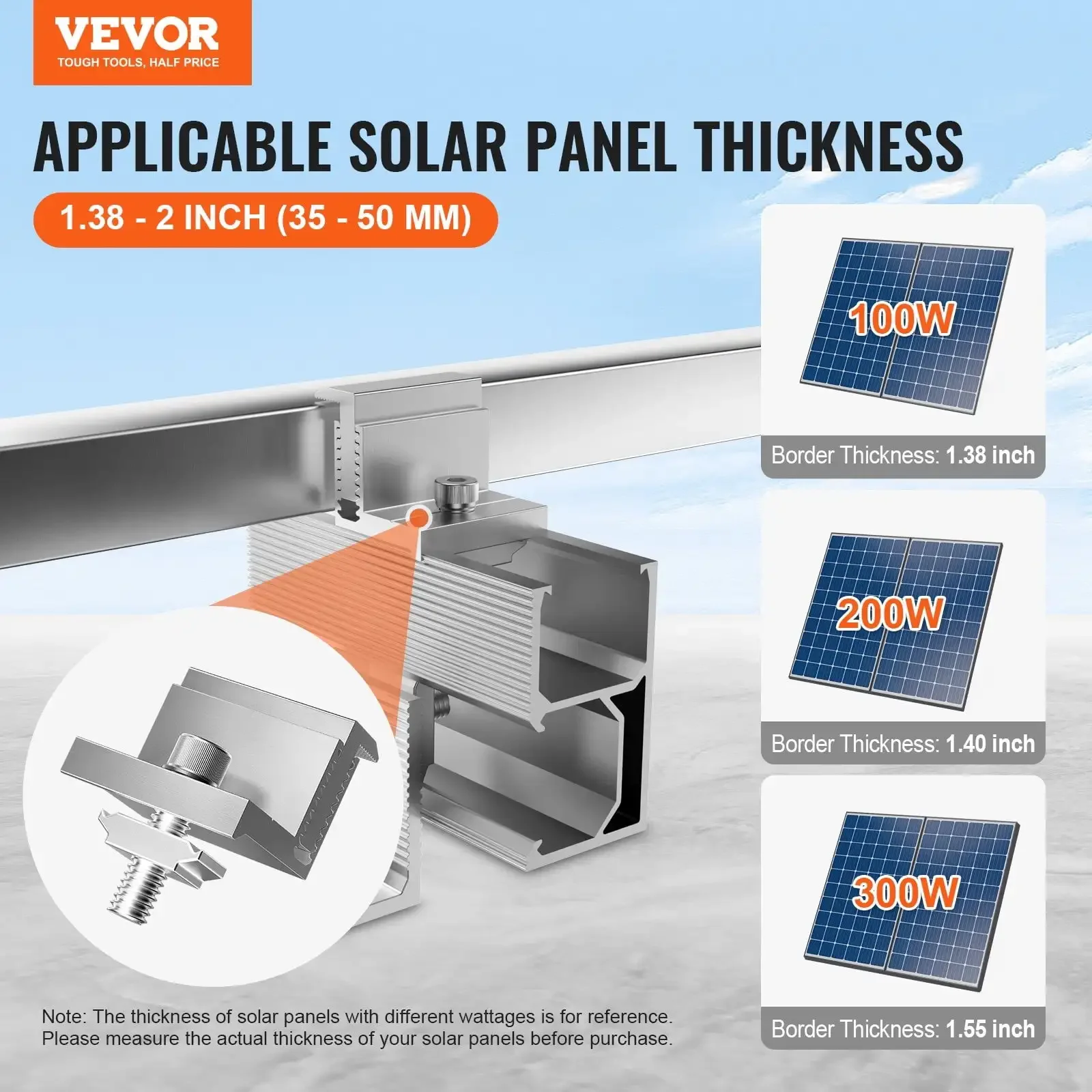 

Solar Panel Z Mounting Bracket 35-50mm Adjustable Bracket End Clamps 20PCS