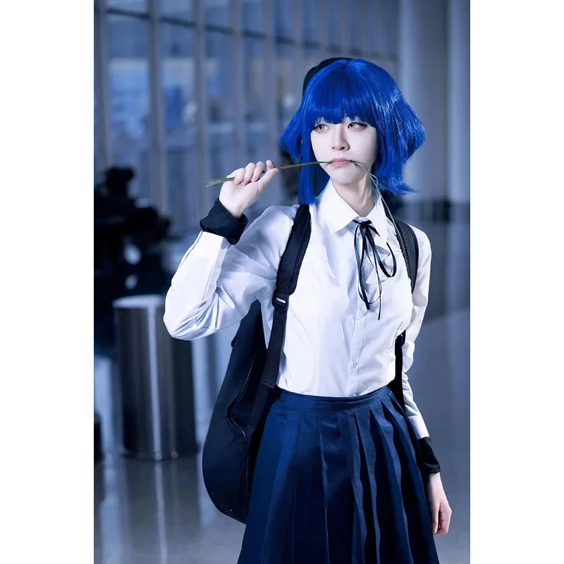 HN8 Yamada Ryo Costume Anime Bocchi The Rock Cosplay Skirts Shirt Blue Wig Full Sets For Women Girl Party Carnival Halloween8…Gf