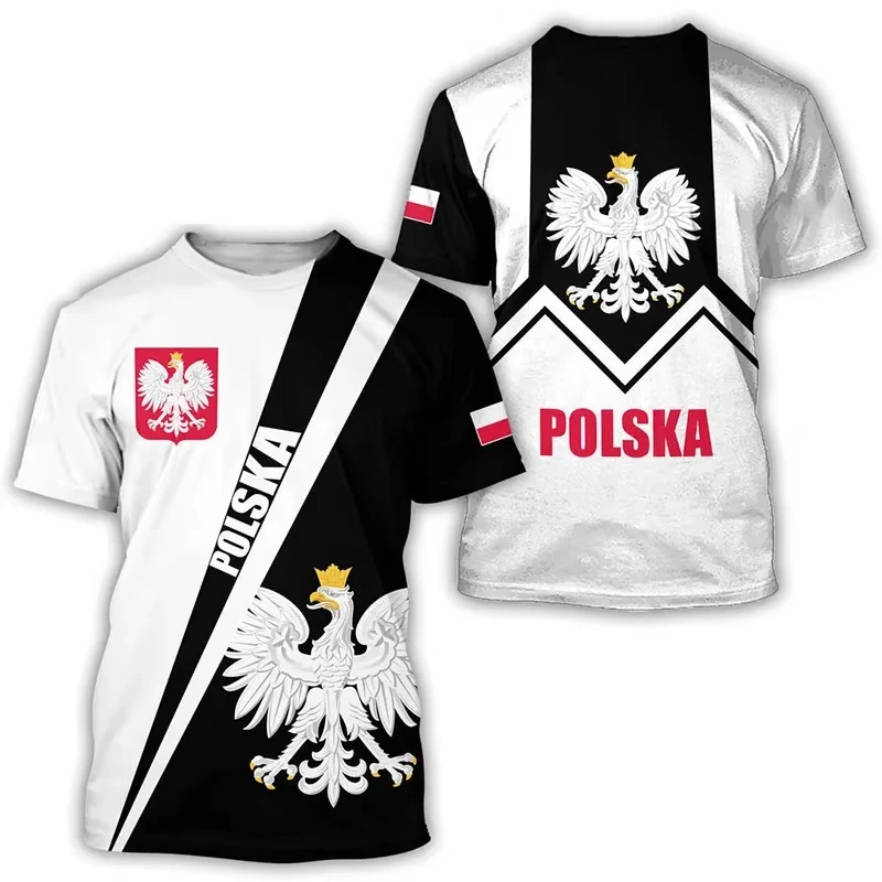 Men's T-Shirt Poland Flag 3D Print Streetwear Casual Oversized Short Sleeve Loose Pullover Outdoors Tees Tops Oversized Clothing