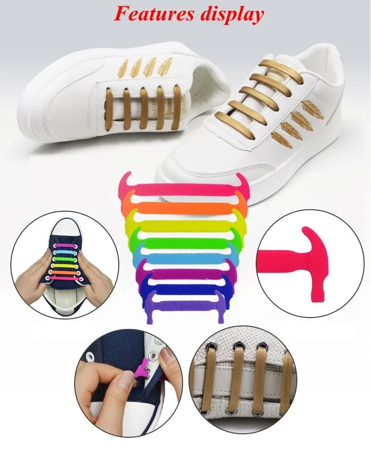16 teile/satz Silikon Schnürsenkel Elastische Keine Krawatte Schnürsenkel Kinder Erwachsene Mode Hammer Typ Laufende Turnschuhe Schnürsenkel für Frau Mann – Detail 1
