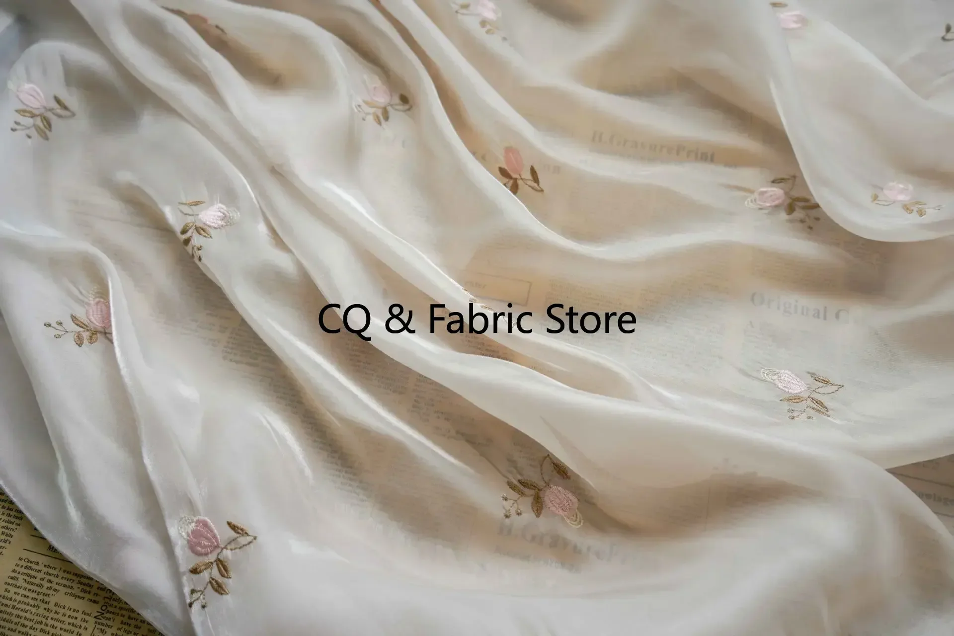 المشمش الزهور المطرزة لامعة تول النسيج للنساء الملابس فستان مصمم الأزياء النسيج