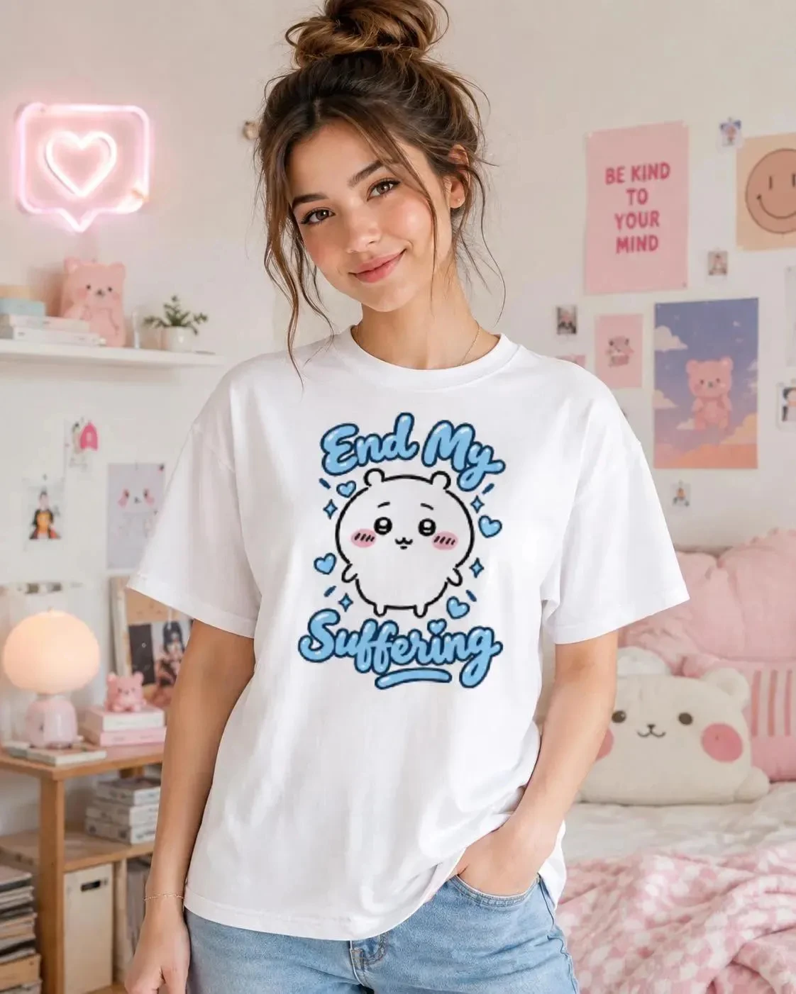 Chiikawa Kawaii Anime Tee Unisex Short Sleeve Tops Casual Daily Outfit Lovely Character Print T‑Shirt For Men Women