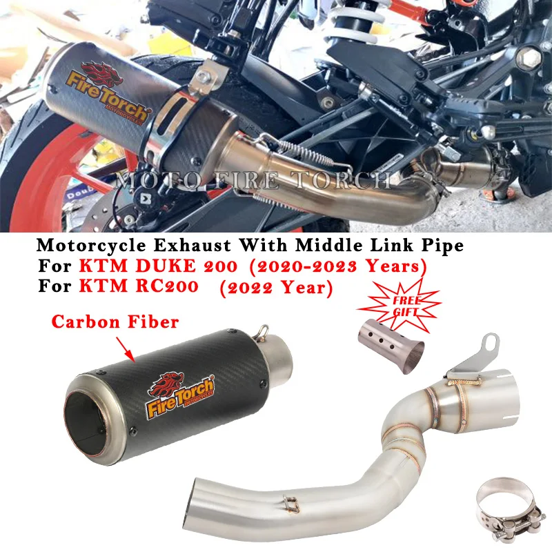 

For KTM DUKE 200 RC200 2020 2021 2022 2023 Motorcycle Exhaust System Modified Carbon Fiber Muffler With Mid Link Pipe DB Killer