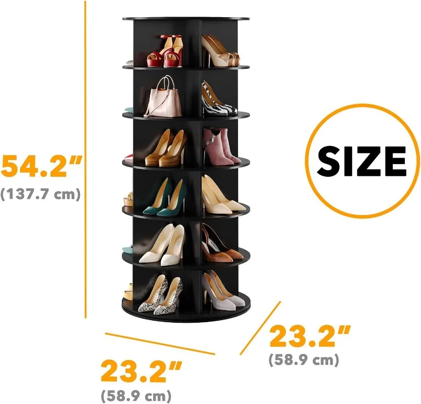 Schwarzer 6-stufiger drehbarer Schuhregal-Organizer, Schuh-Display-Turm Lazy Susan, drehbarer Schuhregal zur Aufbewahrung von Organisation,