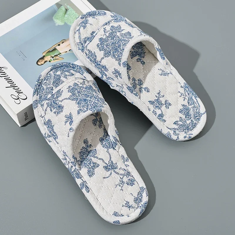 New Home Slippers Soft Cotton Floral Floor Shoes Fashion Lightweight  Antislip Indoor Slippers Bedroom Couple Slippers