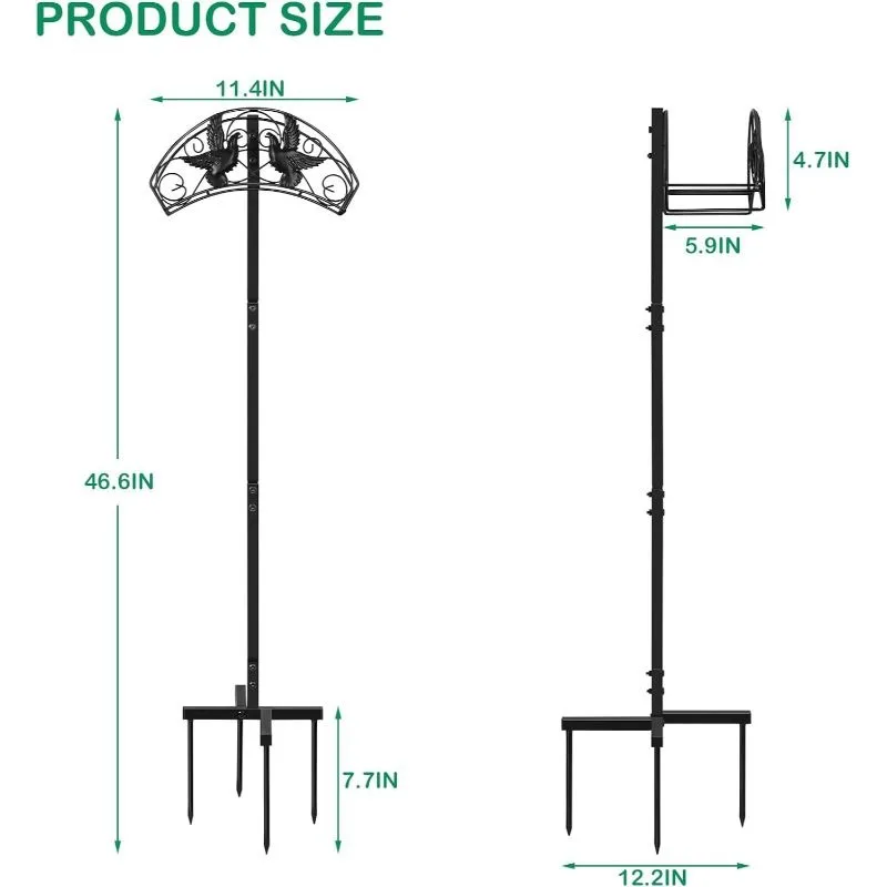 Garden Hose Holder Freestanding Water Hose Holders Detachable Metal Water Hose Reel with 4 Spikers Heavy Duty Garden Hose Stand