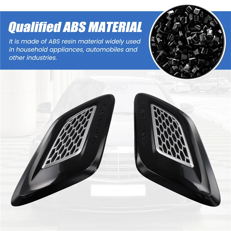 

2PCS Car Front Hood Vent Air Grille Cover W/ Silver For Land Rover Range Rover Sport 2014-2017 LR052979 LR052981-A61E