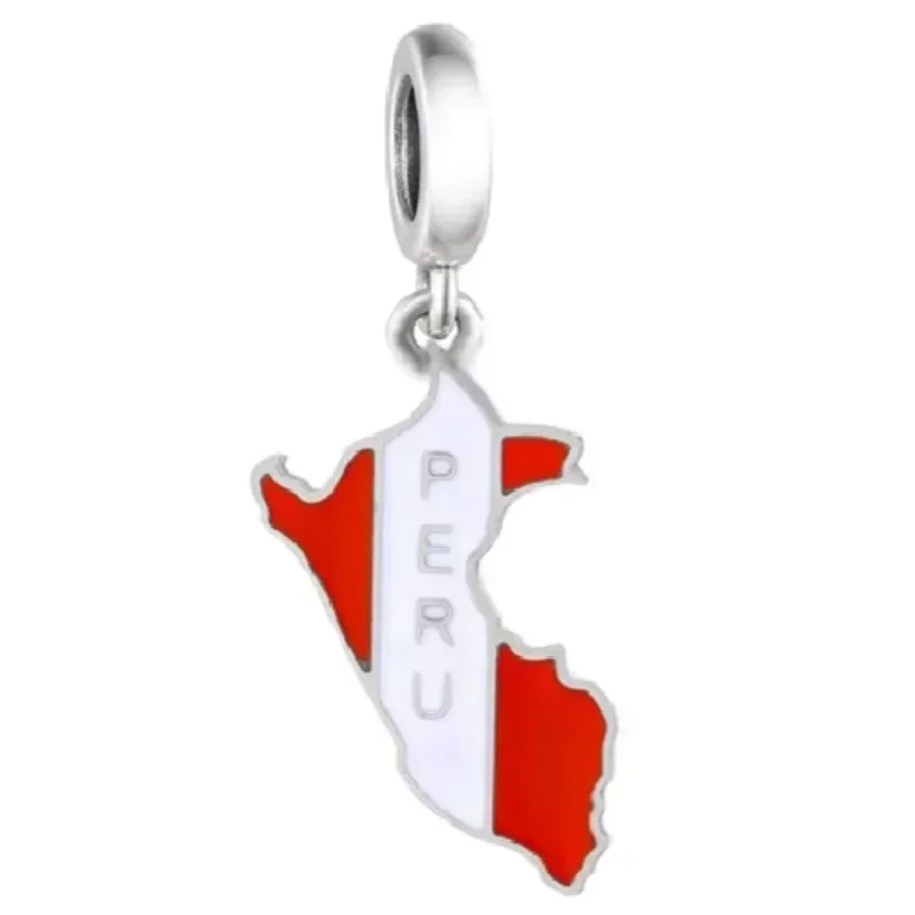 Fit Original Pan Charm Bracelet 925 Sterling Silver Love Country Red White Peru Flag Map Beads For Making Women Berloque