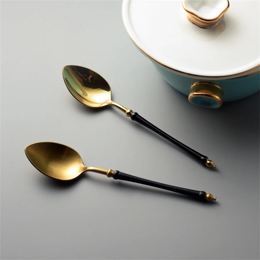 304 Stainless Steel Dessert Spoon Light Luxury Black Gold Spoon Bird's Nest Spoon Coffee Stirring Spoon Tablespoon