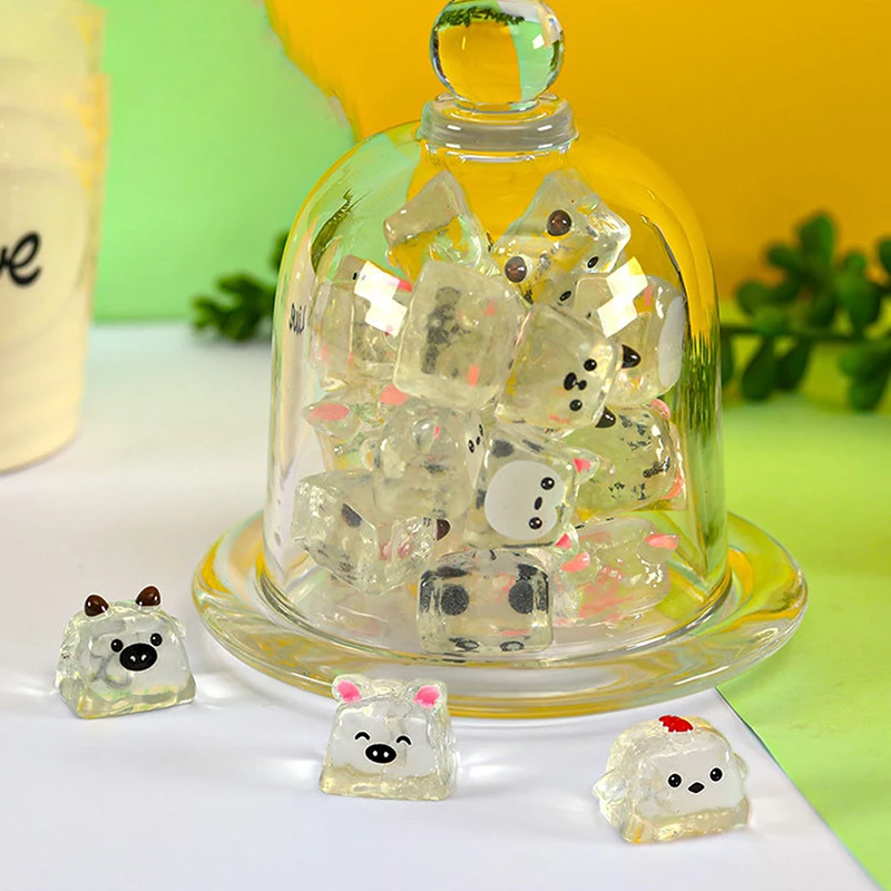 Mini figuritas de animales de cubo de hielo brillante, Micro paisaje, adorno que brilla en la oscuridad, flor en miniatura, decoración en maceta