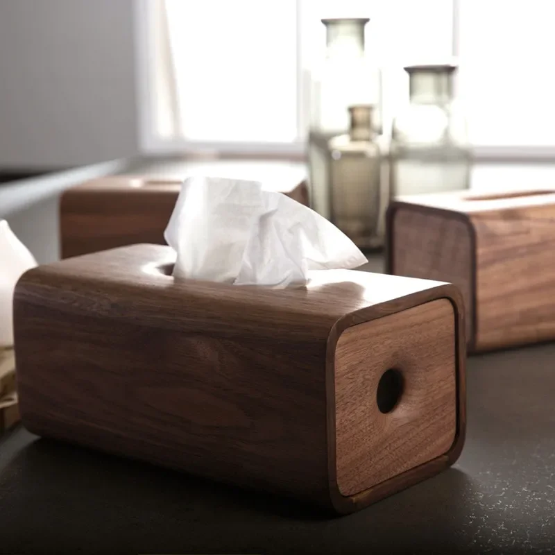 Japanese-style Black Walnut White Oak Tissue Box Solid Wood Rectangular Storage Home Desktop Paper Towel Holder