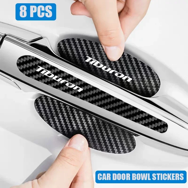 8PCS Car Door Bowl Stickers Cover for Hyundai TIBURON Carbon Fiber Exterior Strip Texture Protect Anti Scratches Tape Decals