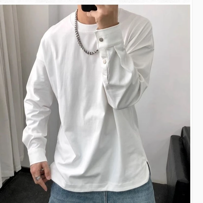 Spring Autumn New Fashion Round Neck Long Sleeve Solid Pullovers Korean Men's Clothing All-match Trend Simplicity Loose T-Shirts