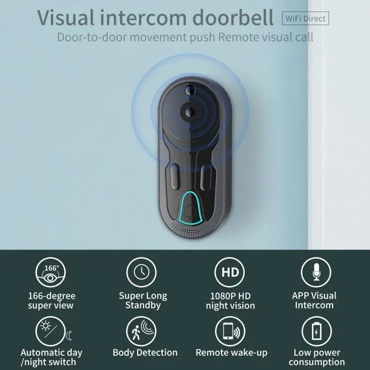 Smart 1080P WiFi Video Doorbell Night Vision PIR Motion Detection Two-Way Audio Intercom Wireless Security Camera Door Viewer