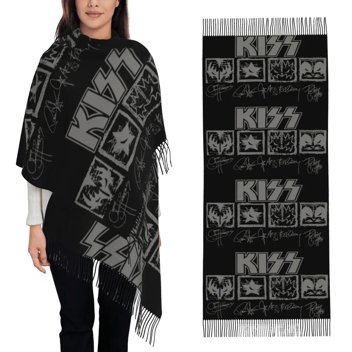 

KISS The Band Demon Red Rock Music Шарф Шарфы с кисточками Женские мягкие теплые шали и накидки Длинная осенне-зимняя шаль