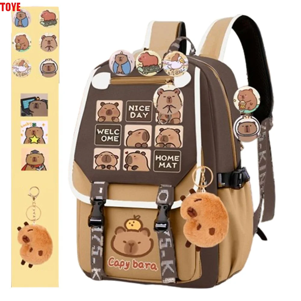 

Multi-Compartment Capybara Backpack Oxford Cloth Large Capacity Cartoon Animal School Bag Lightweight Wide Straps