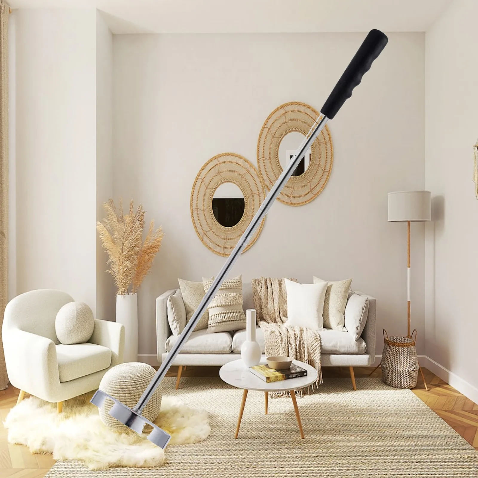 Telescoping Nail Sweeper with Comfort Grip Magnetic Pickup Rod Heavy Duty Tool for Garages Lawns Workshops