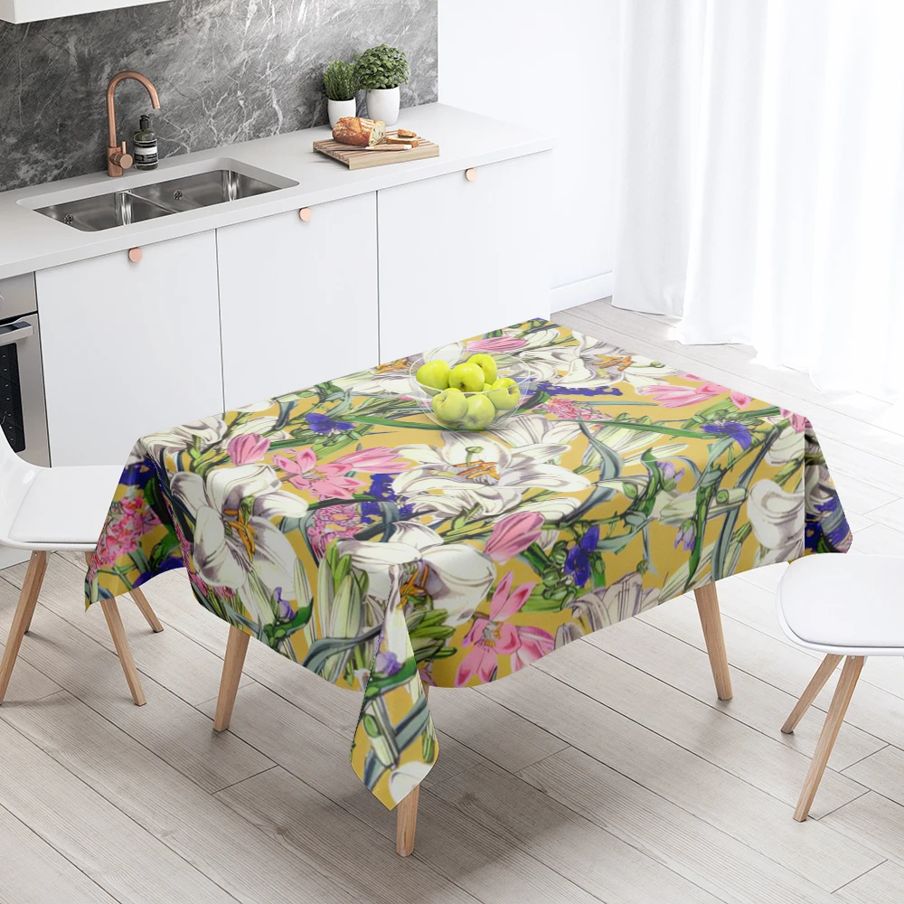 Home tablecloths for dining decoration and rectangular table accessories waterproof cloth Anti-stain restaurant abstract plant