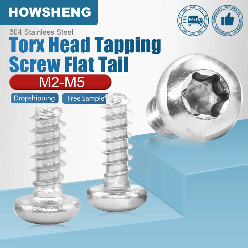 Stainless Steel M2 M3 M4 M4.2 M5 Six-Lobe Torx Pan Round Head Self-tapping Screw with Flat Tail for Wood