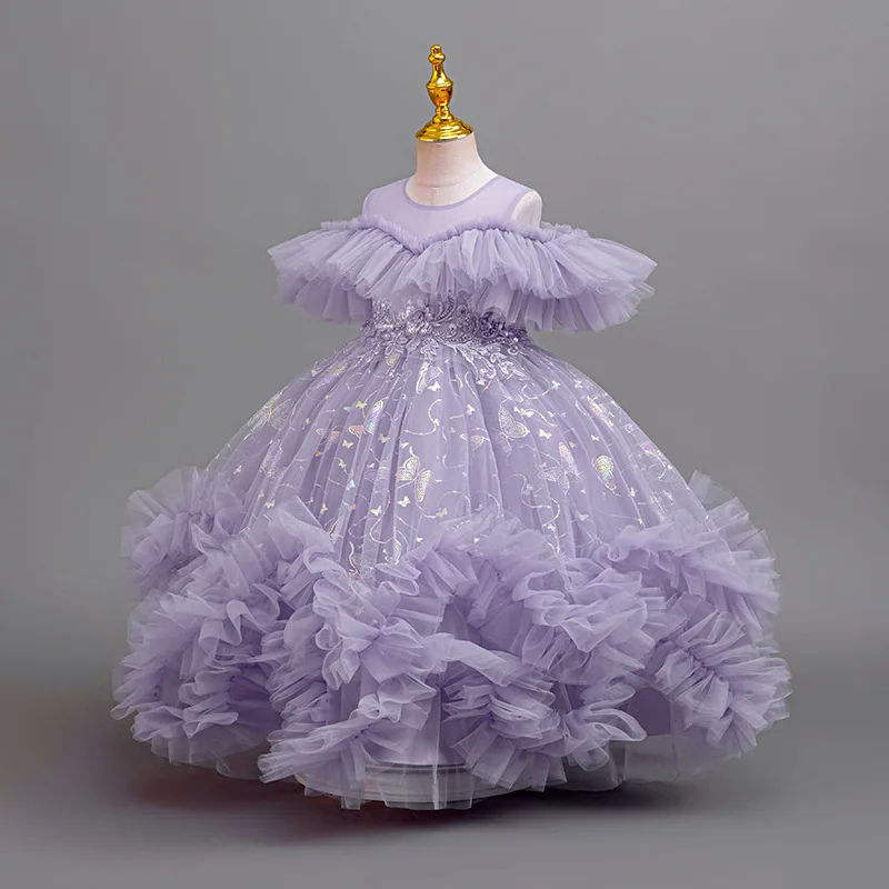 Party Dresses For Girls White Elegant Bridesmaid Dresses For Girls Wedding Party Purple Gown First Communion Ceremony Dress