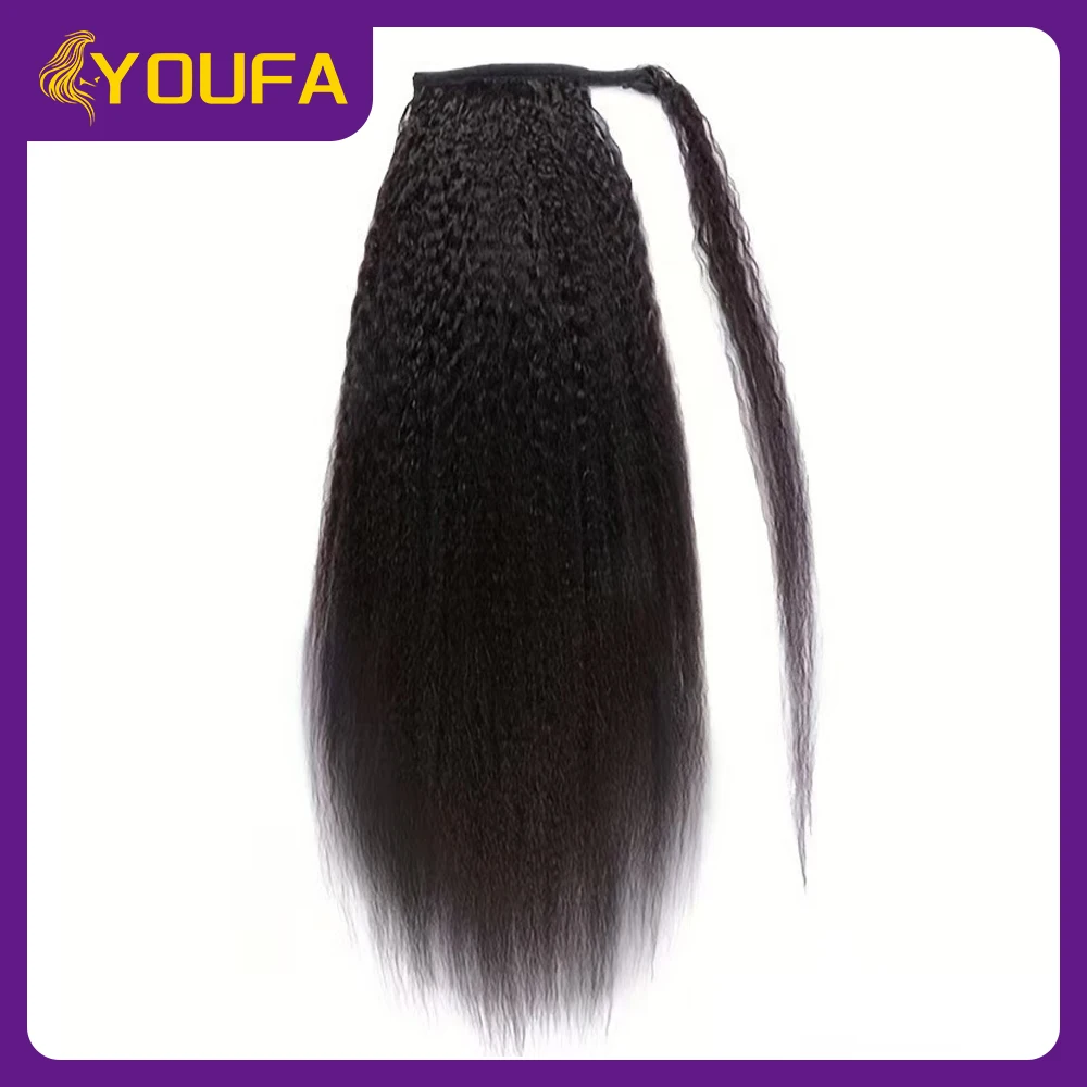 Fotografia 6: Kinky reta rabo de cavalo extensão envoltório em torno de rabo de cavalo com clipe e pasta mágica 100% cabelo humano longo yaki rabo de cavalo reto