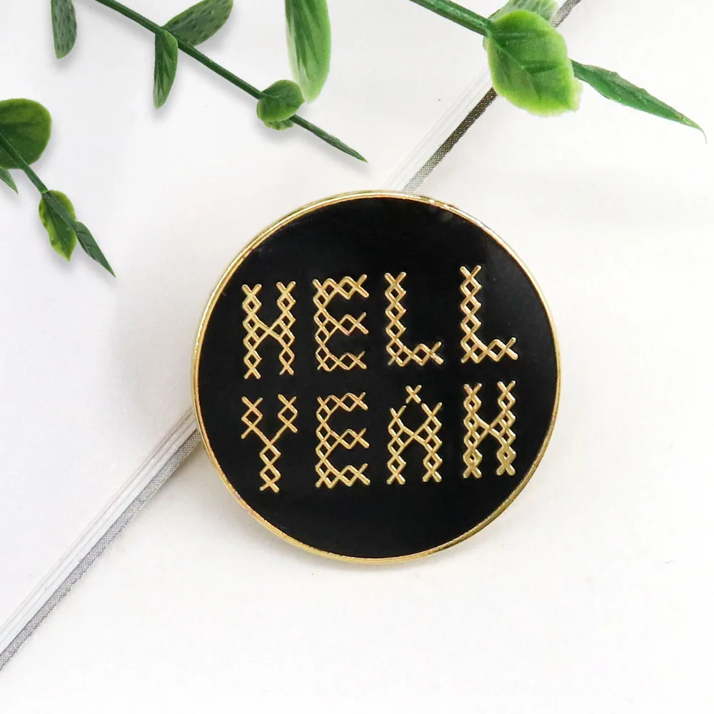

Hell yeah cross stitch craft badge cute inspirational statement brooch clothes backpack decoration