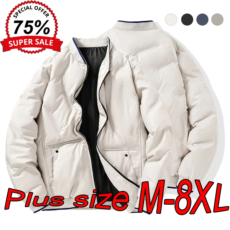 Men's Thickened Jackets Large Size M-8XL Autumn Winter Warm Casual Loose Stand-up Collar Tops Big Size Solid Color Trend Coats