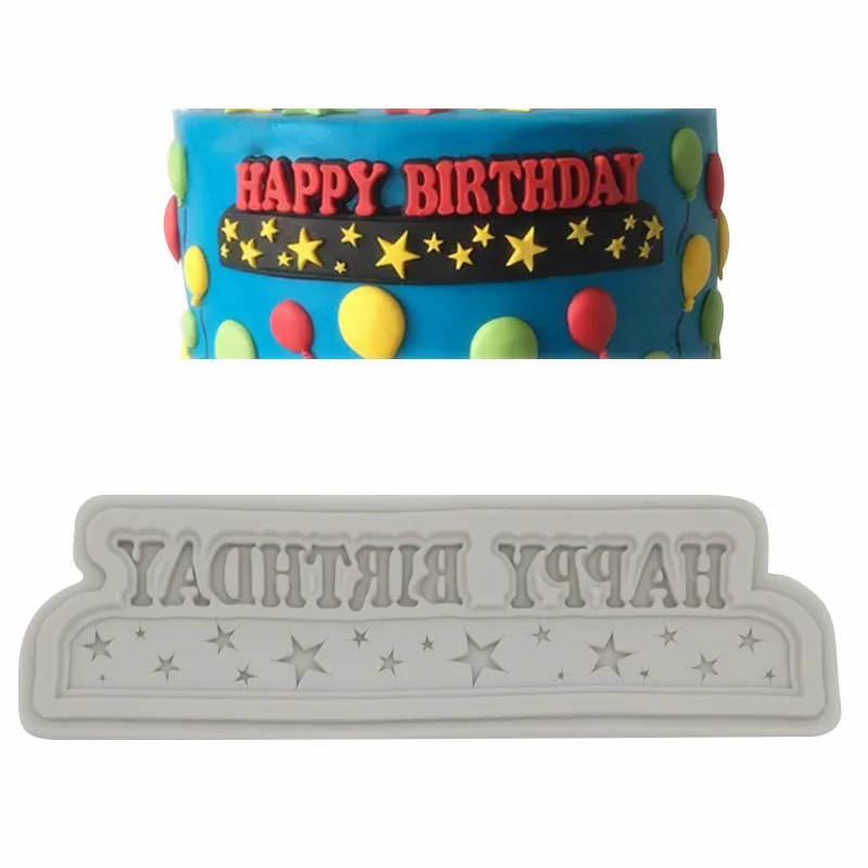 English Happy Birthday Size Star Plug DIY Fondant Chocolate Decorative Silicone Mold 19-90