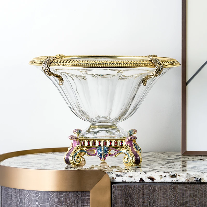 ديكور منزلي فاخر، مدخل منزلي هدية، وعاء أطباق فاكهه زجاجي على الطراز الملكي