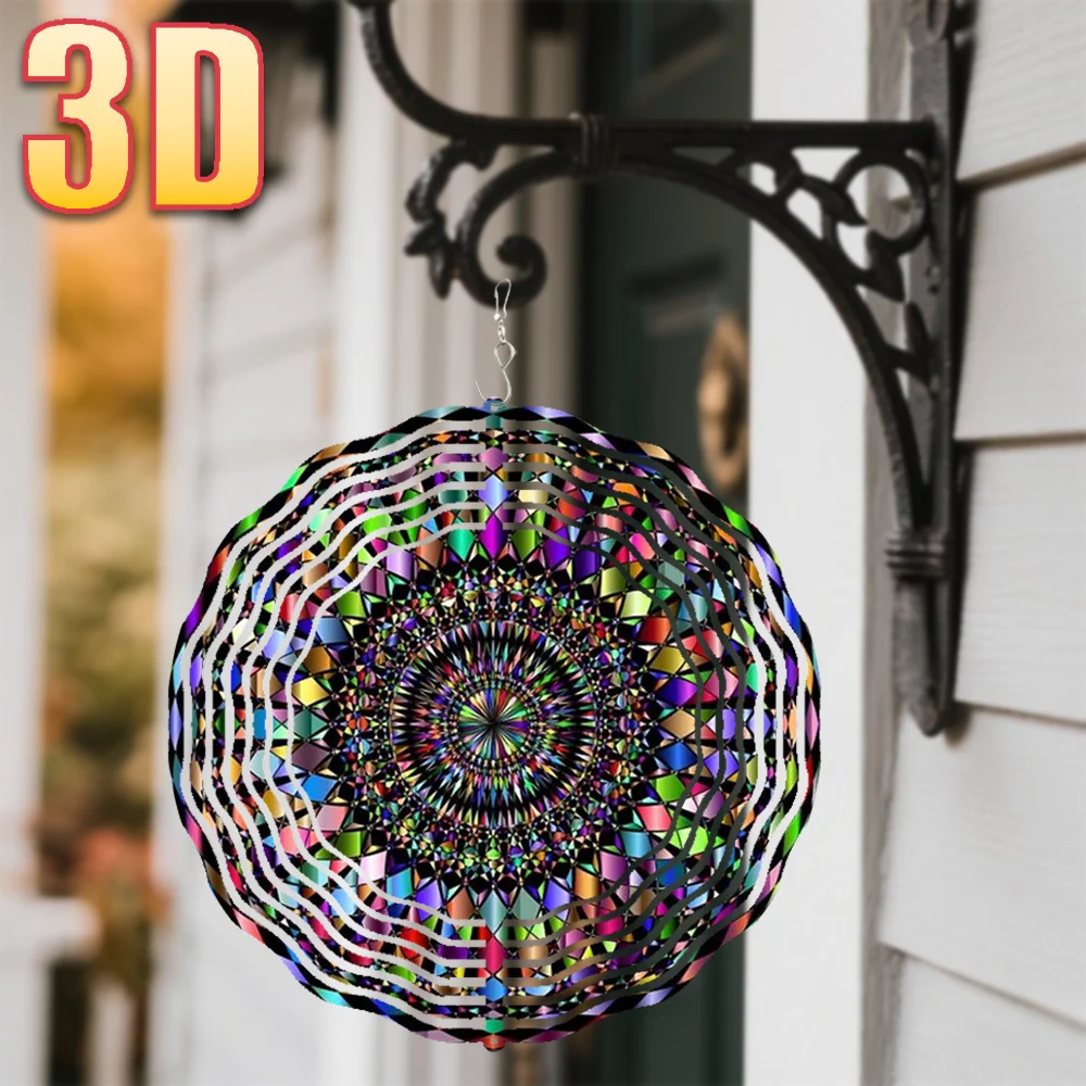 3D Bunter Symmetrischer Windspinner - 25 cm Metallkunst mit 360° Drehhaken für Gartendekoration und Geschenke