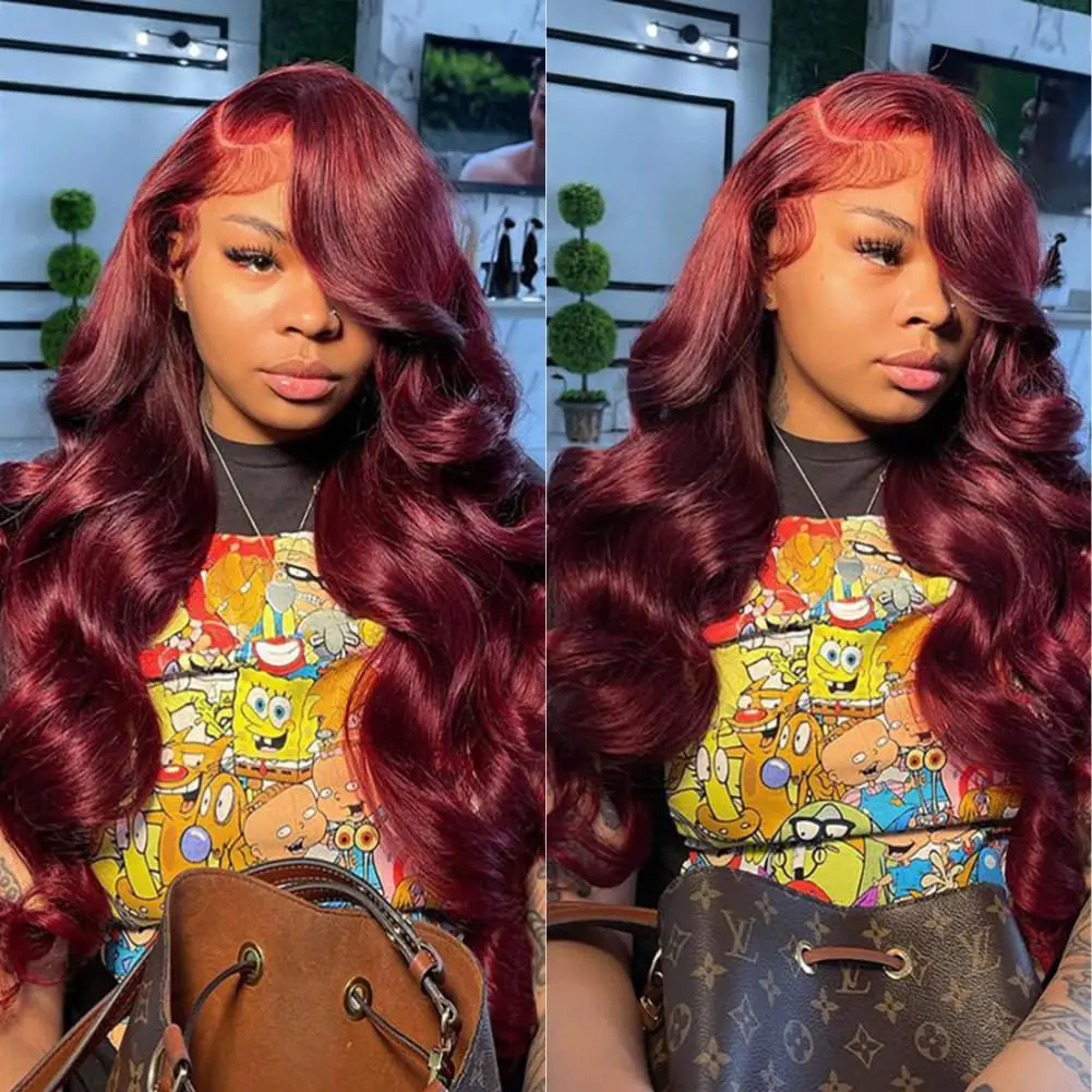 99j Burgundy Front Wigs Human Hair 180% Density 13x6 Red Color Body Wave Lace Front Wigs Human Hair Pre Plucked Glueless Red Wig