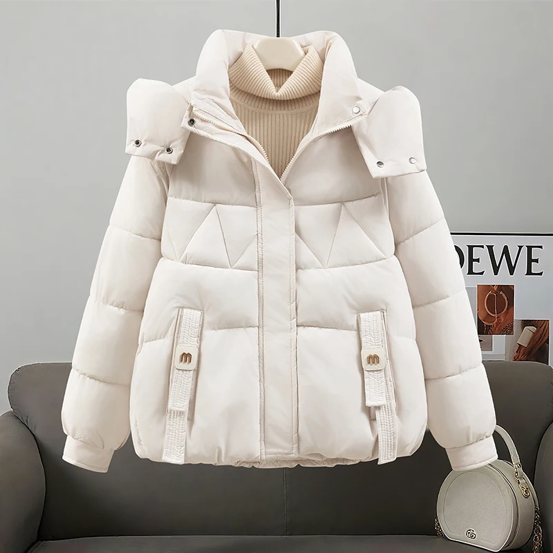 

Зимнее хлопковое пальто для похудения, женское утягивающее пальто, съемная шапка, теплое пальто с хлопковой подкладкой, корейское пальто