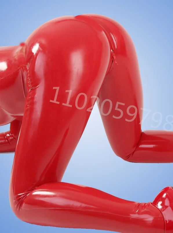 

Handmade Red Latex Overalls Latex Rubber Cosplay Catsuit Attached Socks With Back Zip High Quality PlaySuit