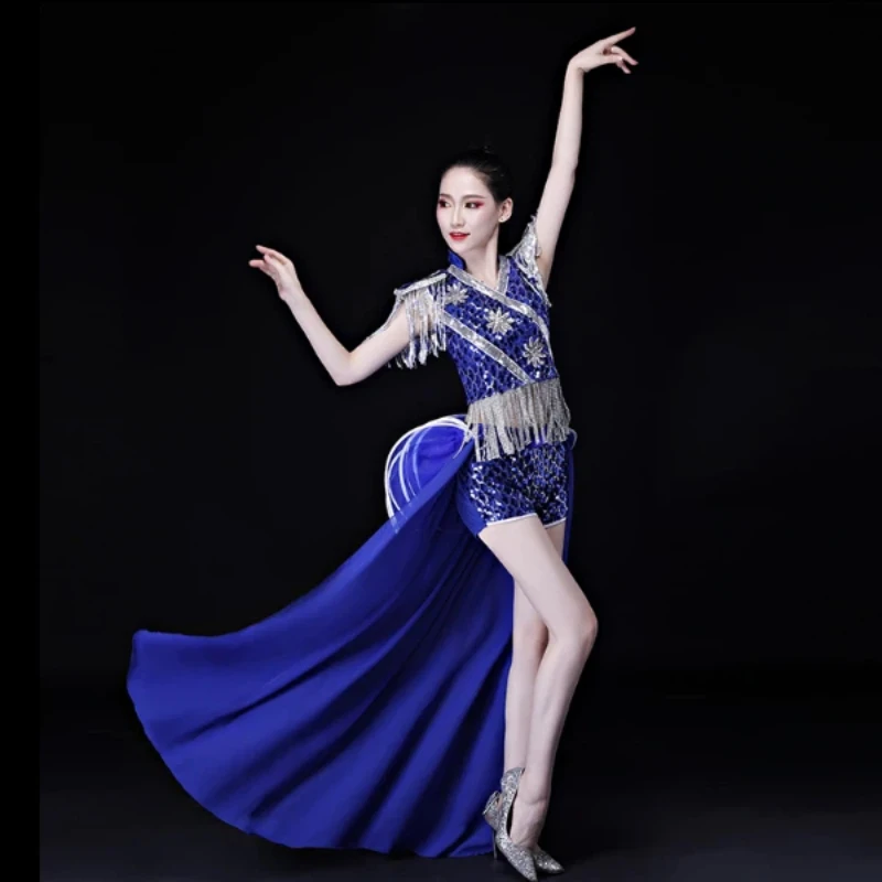 Modern Dance Costumes, Women's Jazz Dance Performance Costumes, Sparkling Tassel Tailcoats, Adult Ball Costumes