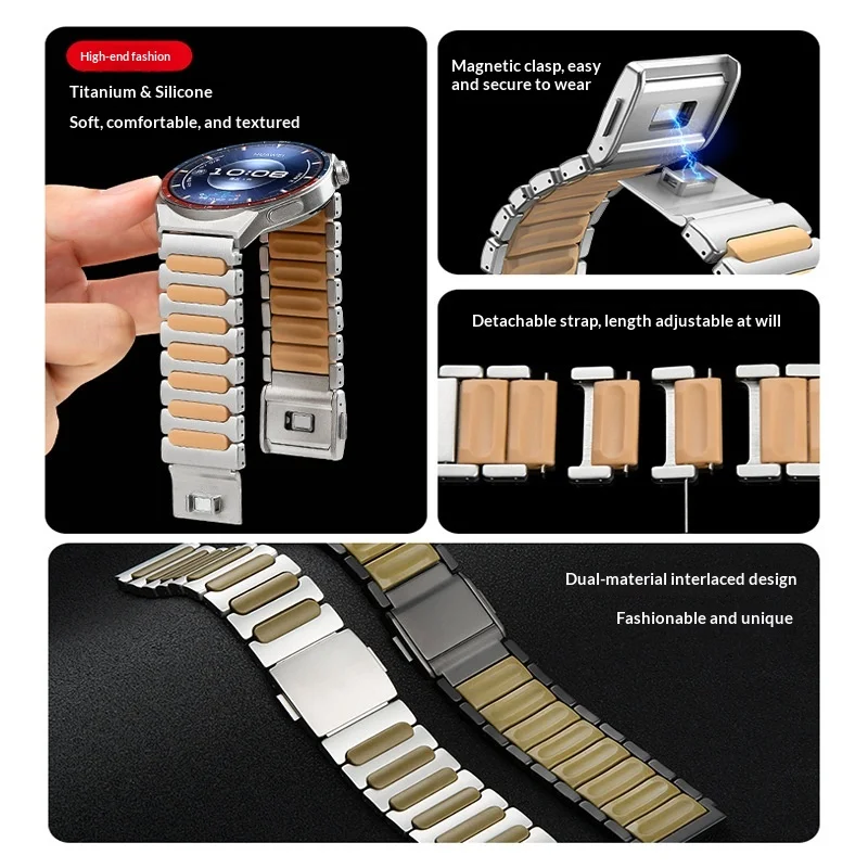22mm Titanium Rubber Strap for Huawei Watch GT7 Pro GT6 Pro 46mm 4/4 Pro Magnetic Band For Huawei Watch GT7/GT6/GT5/GT4/GT3 46mm
