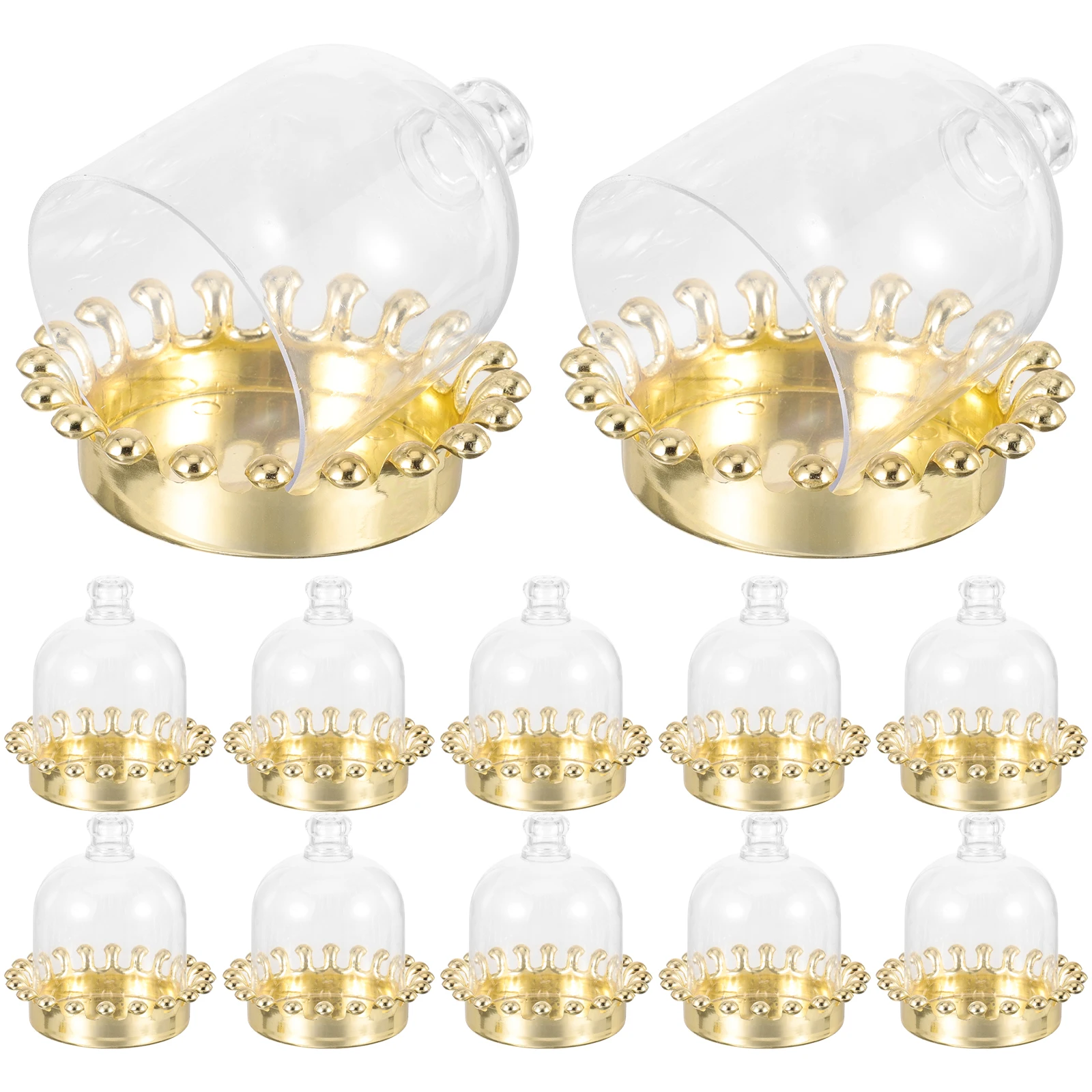

12pcs Clear Stand With Plastic Domes For Display Dome Cover Mini Cupcake Holder Display Tray For Dessert Party Wedding Home Use