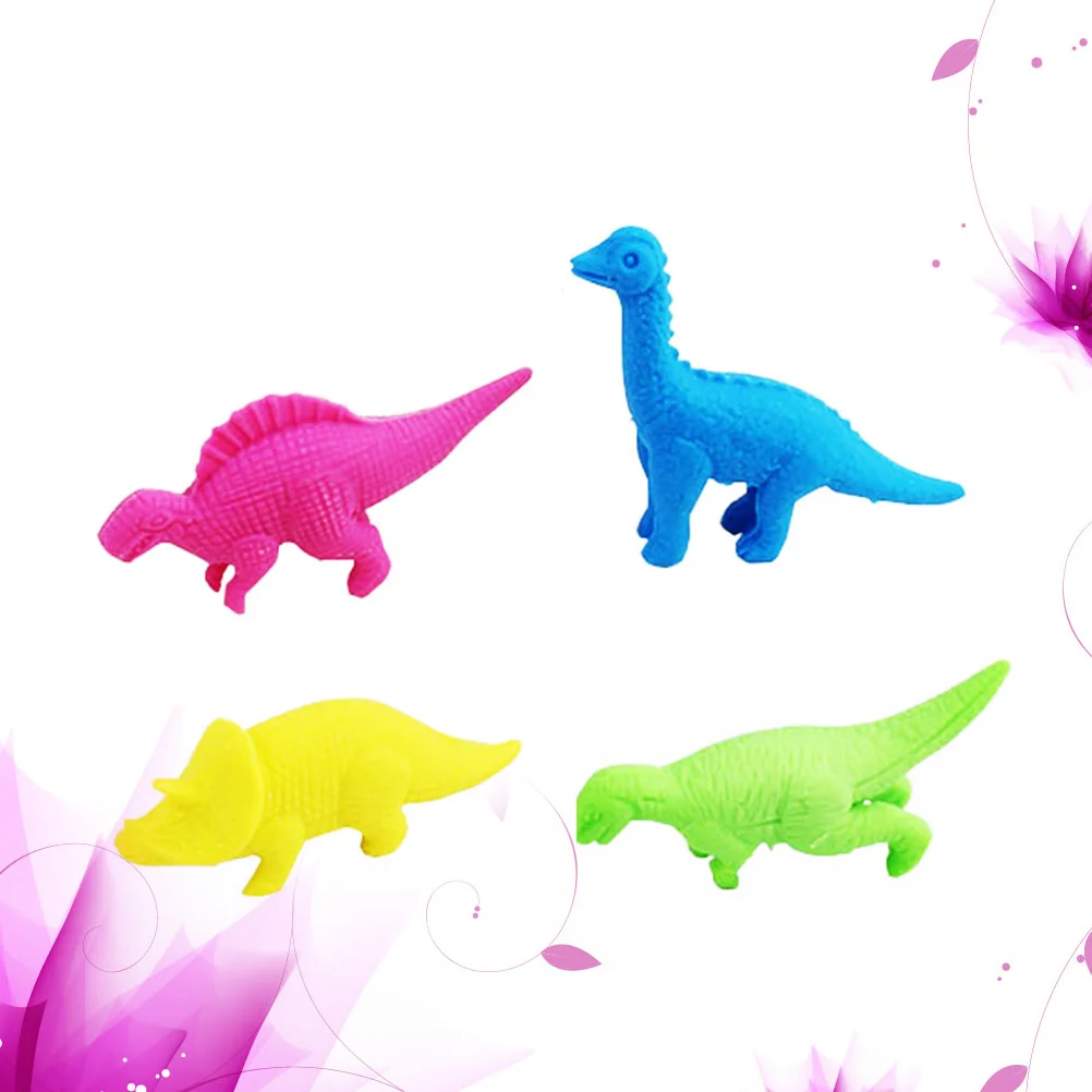 4pcs Dinosaur Erasers Novelty Cartoon School Supplies Stationery Classroom Rewards Birthday Party Favors For