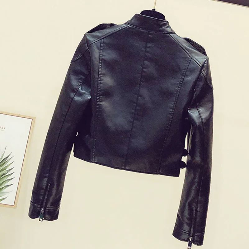 Faux Leather Short Women Jacket Locomotive Cropped Zippers Punk Street 2023 Spring Autumn Outwear Music Concert Coat