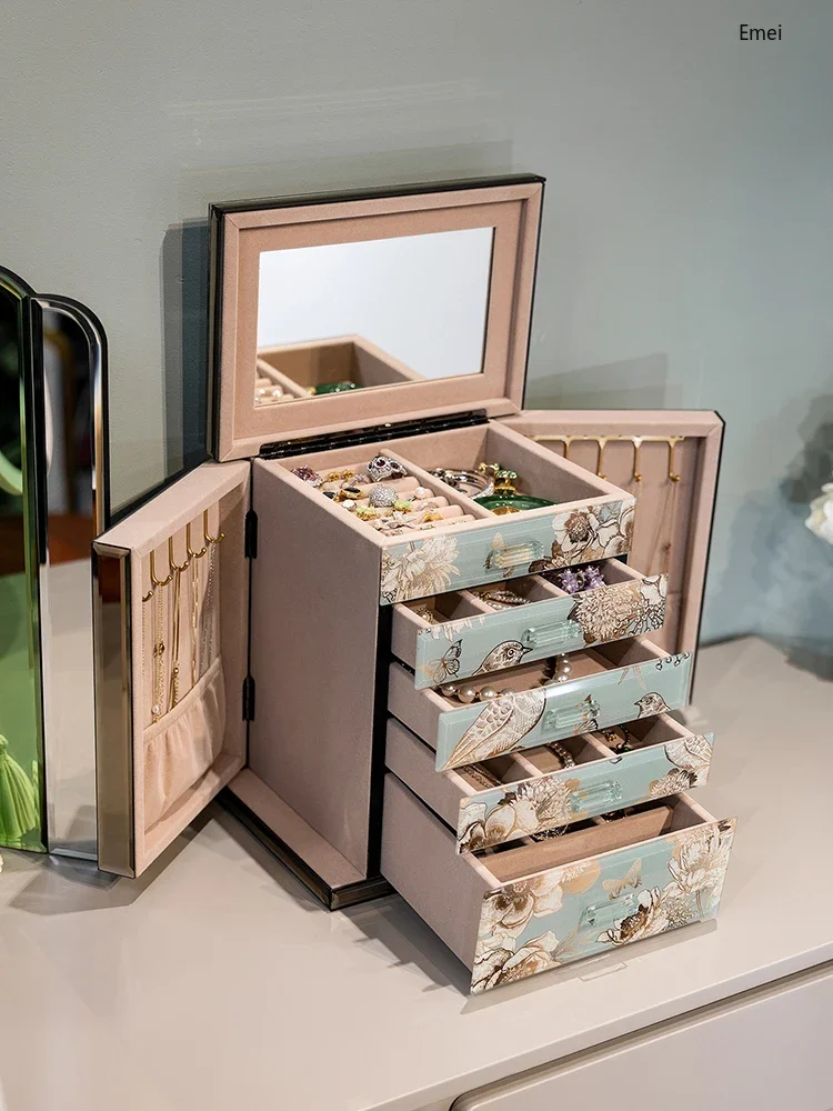 Light Luxury Flower and Bird Jewelry Box High-Grade Bracelet Necklace Ring Earrings  Jewelry Bracelet Pull Storage Box