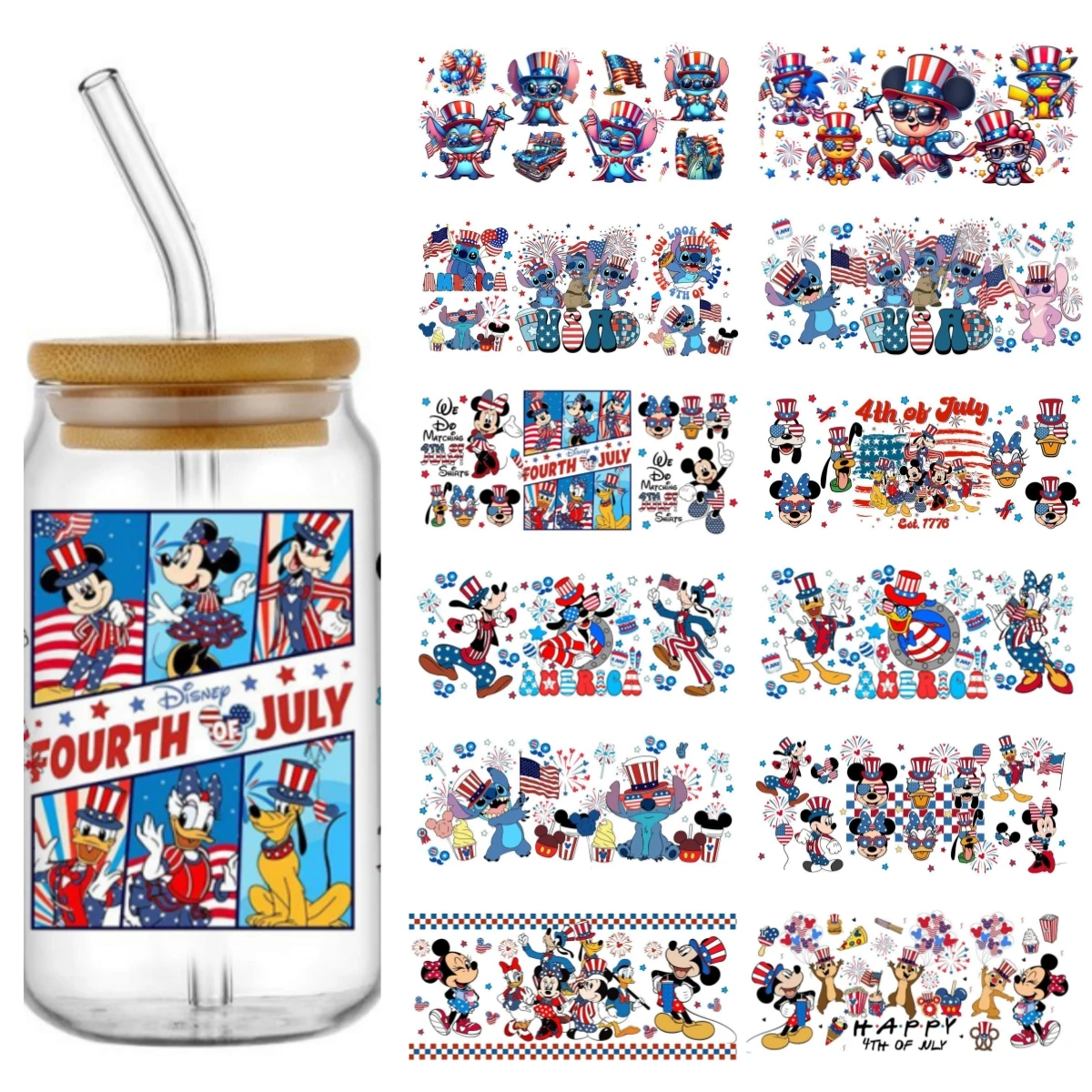 MIniso Mix Cartoon American celebration Wrap Stickers Waterproof UV DTF Cup Mug Wraps For DIY Libby Glass Waterproof Decals