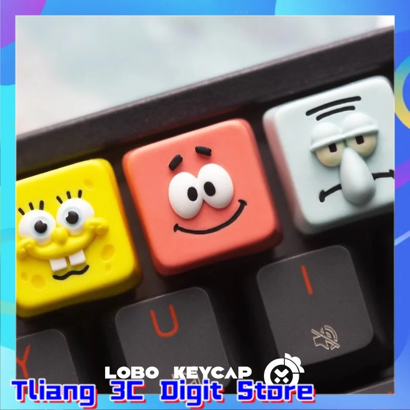 Anime Keycaps Cartoon Series Themed Keycaps Yellow Sponge Red Star Personalized Resin Art Keycaps Mechanical Keyboard Keycaps