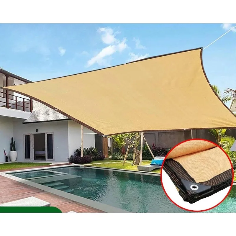HDPE Shade Sail UV Resistant Outdoor Garden Patio Reinforced Edged Square Beige Sun Shade Net Multiple Size Breathable Wholesale