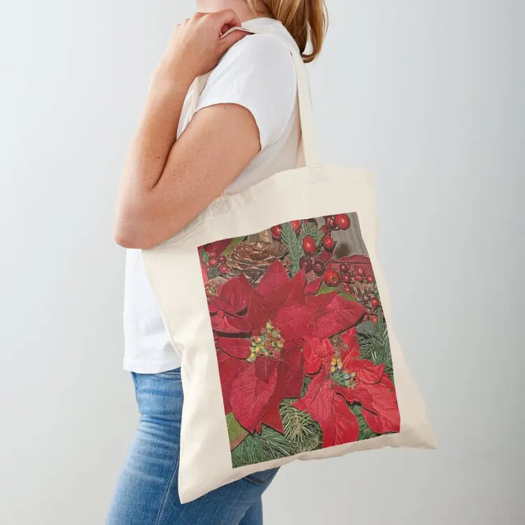 

Poinsettia Christmas Flower Tote Bag ecological bags Women's beach bags Lady bag reusable grocery bags