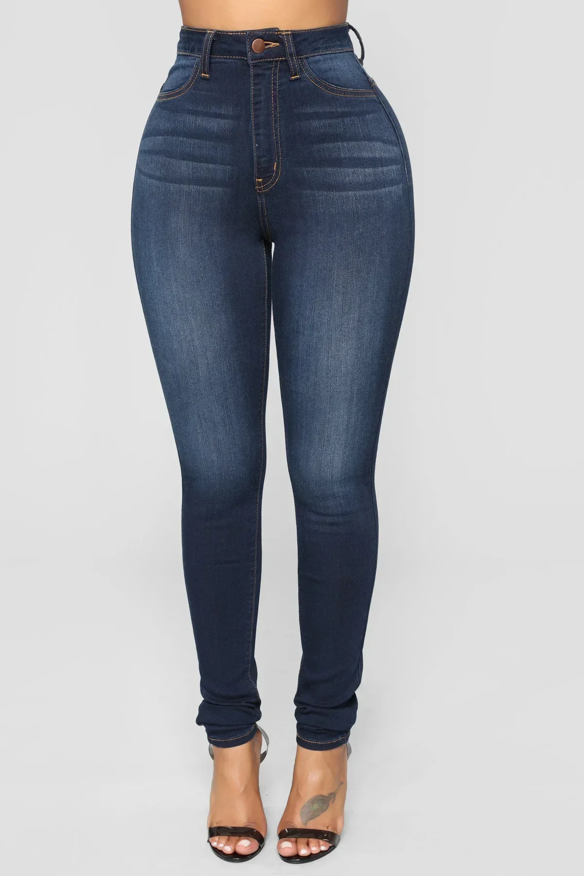 Women Jeans Denim Pencil Pants High Waist Ankle Length Slim Fit Washing Solid Streetwear Sexy Button Pockets Zipper Fly 2025