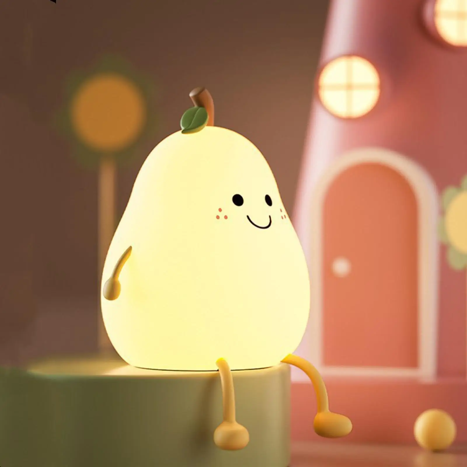 Colorful Smile Pear Shape Silicone LED Night Light Table Lamp Rechargeable