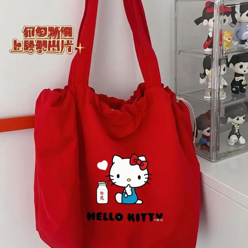 Sanrio Women's Shoulder Bag Hello Kitty Kawaii Large Capacity Bag Student Bags Tote Bag Portable Shopping Bag Shoulder Bag Gift
