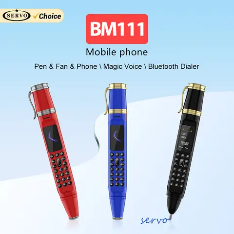 SERVO BM111 펜 휴대폰 듀얼 SIM 대기 카메라 블루투스 다이얼러, FM 라디오 매직 보이스, 핸드폰 필기 펜 선풍기, 1800mAh
