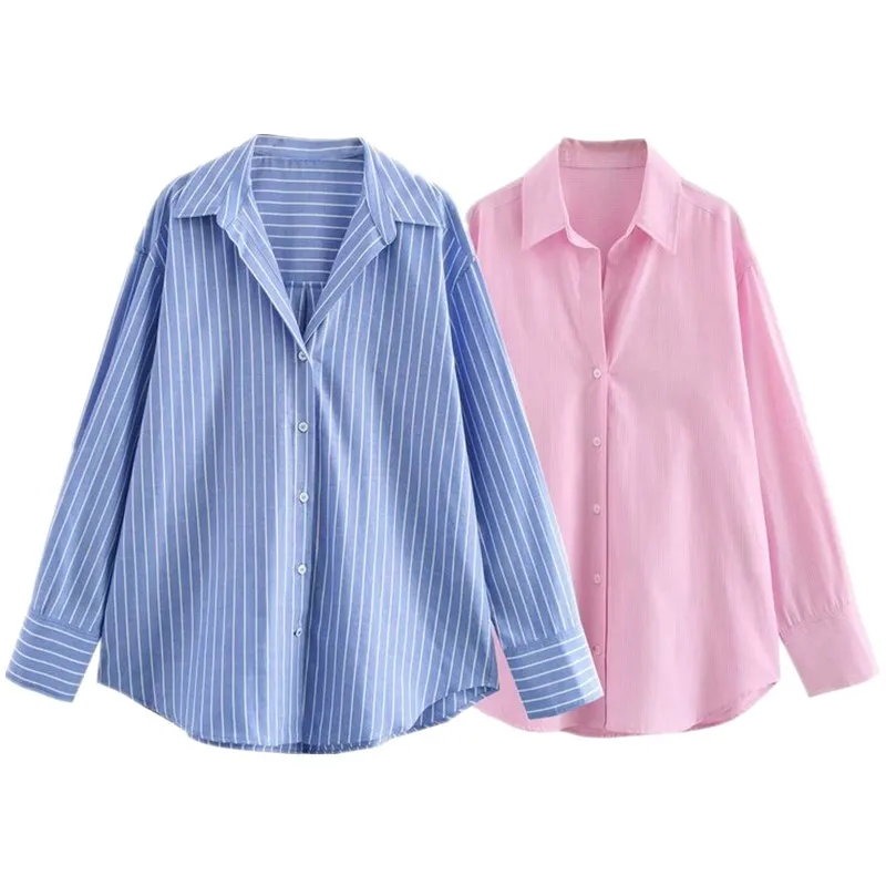 

Spring 2025 Women's Ox Long Sve Striped irt Loose Fit Classic Collar Versatile Sle Regular Sve Length Other Mat...