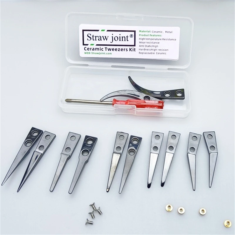 Ceramic Tweezers Tips Kit Stainless Steel Handle Anti Static High Precision Replacement Tweezers Repair Tools Set